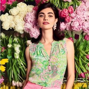 Lilly Pulitzer Elsa Printed Silk V-Neck Sleeveless Blouse